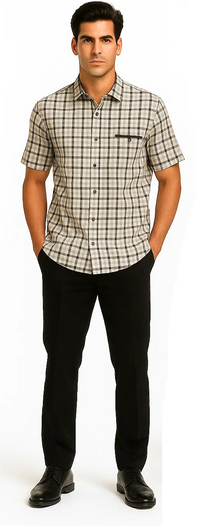 Mens Plaid Walking Suit in Black by Dreams by Zacchi – 2 Piece Leisure Outfit with Matching Shirt and Pants - $99