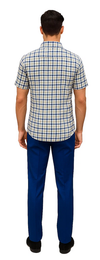 Mens Plaid Walking Suit in royal by Dreams Zacchi – 2 Piece Leisure Outfit with Matching Shirt- and pant -$99