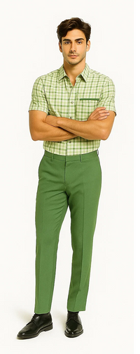Mens Plaid Walking Suit in sage by Dreams by Zacchi – 2 Piece Leisure Outfit with Matching Shiirt and pant -$99