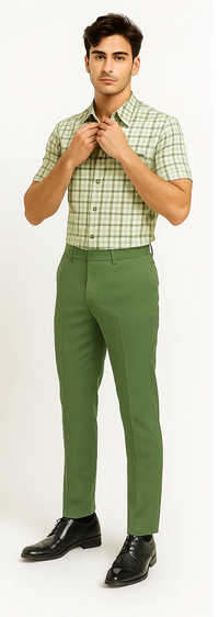 Mens Plaid Walking Suit in sage by Dreams by Zacchi – 2 Piece Leisure Outfit with Matching Shiirt and pant -$99