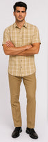 Mens Plaid Walking Suit in Tan by Dreams by Zacchi – 2 Piece Leisure Outfit with Matching Shirt and pant -$99