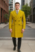 Mens Plaid Overcoat - Wool Peacoat - Plaid Topcoats Yellow