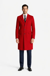 Mens Red Pea Coat-Three Quarter Wool Car Coat