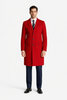 Mens Red Pea Coat-Three Quarter Wool Car Coat