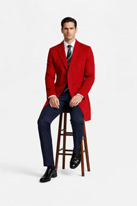 Mens Red Pea Coat-Three Quarter Wool Car Coat