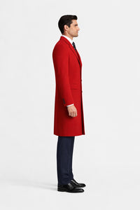 Mens Red Pea Coat-Three Quarter Wool Car Coat