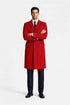 Mens Red Pea Coat-Three Quarter Wool Car Coat