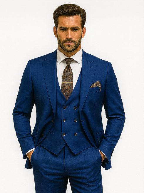 Classic Royal Blue Suit with Chain Detail – Groom & Formal Wear