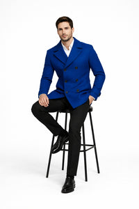 Mens Royal Blue Double-Breasted Wool Peacoat – Alberto Nardoni Collection