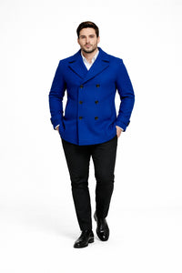Mens Royal Blue Double-Breasted Wool Peacoat – Alberto Nardoni Collection