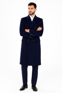 Mens Full Length Wool and Cashmere Overcoat - Winter Topcoats - Blue Coat