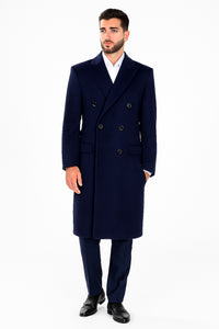 Mens Full Length Wool and Cashmere Overcoat - Winter Topcoats - Blue Coat
