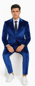 Men’s Royal Blue Velvet Peak Lapel Suit – 2-Piece Skinny Fit Designer Formalwear by Tazzio