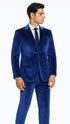 Men’s Royal Blue Velvet Peak Lapel Suit – 2-Piece Skinny Fit Designer Formalwear by Tazzio