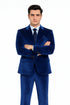 Men’s Royal Blue Velvet Peak Lapel Suit – 2-Piece Skinny Fit Designer Formalwear by Tazzio