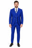 Men's Royal Blue Statement Ticket Pocket Peak Lapel Wool Double Breasted Vest Suit with Silver Buttons – Modern Fit