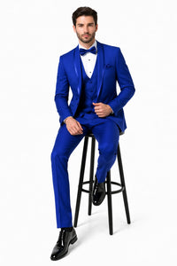 Mens Royal Blue Tuxedo - Men's Vested Satin Trim Shawl Wedding & Prom Royal Blue Tuxedo