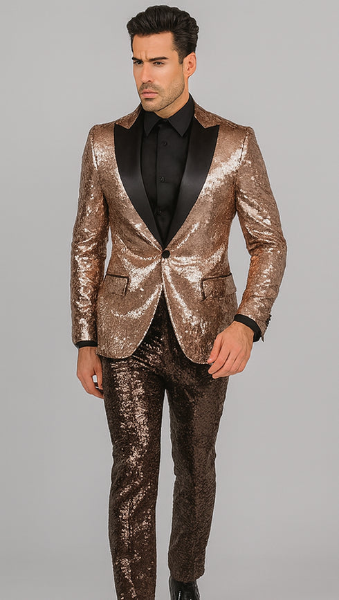 Mens Sequin Suit - Sparkly Suit - Rose Gold Glitter Suit