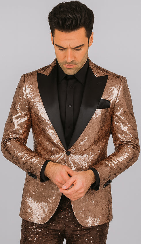 Mens Sequin Suit - Sparkly Suit - Rose Gold Glitter Suit