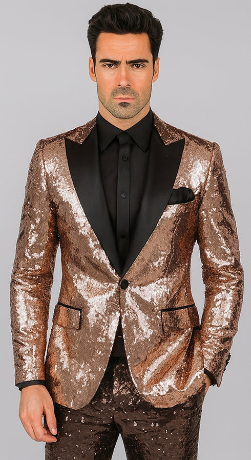 Mens Sequin Suit - Sparkly Suit - Rose Gold Glitter Suit