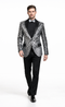 Mens Silver ~ Black 1 Button Peak Lapel Slim Fit Sequin Shiny