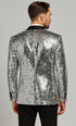 Men’s Silver Sequin Tuxedo Jacket with Black Satin Lapel