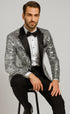 Men’s Silver Sequin Tuxedo Jacket with Black Satin Lapel