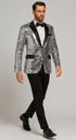 Men’s Silver Sequin Tuxedo Jacket with Black Satin Lapel