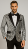 Men’s Silver Sequin Tuxedo Jacket with Black Satin Lapel