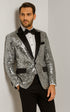 Men’s Silver Sequin Tuxedo Jacket with Black Satin Lapel