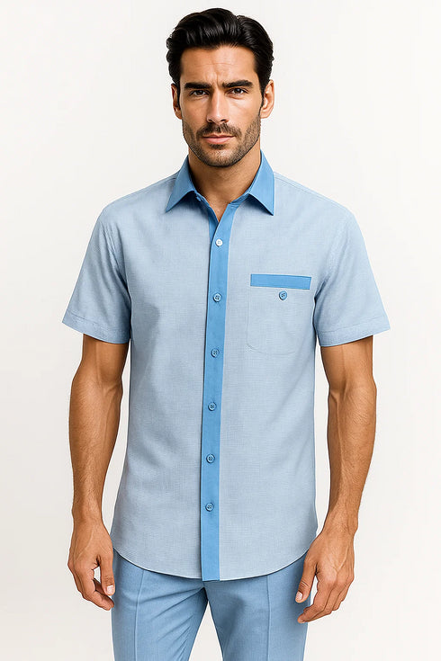 Men’s Sky Blue Houndstooth Walking Suit – 2 Piece Set by Dreams by Zacchi