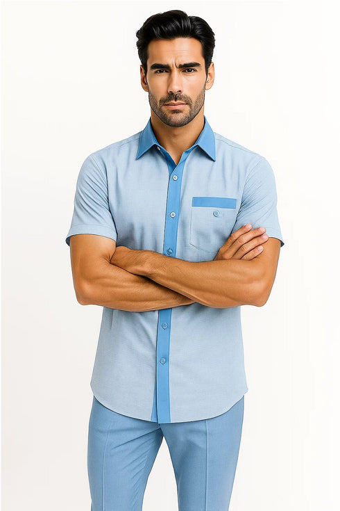 Men’s Sky Blue Houndstooth Walking Suit – 2 Piece Set by Dreams by Zacchi