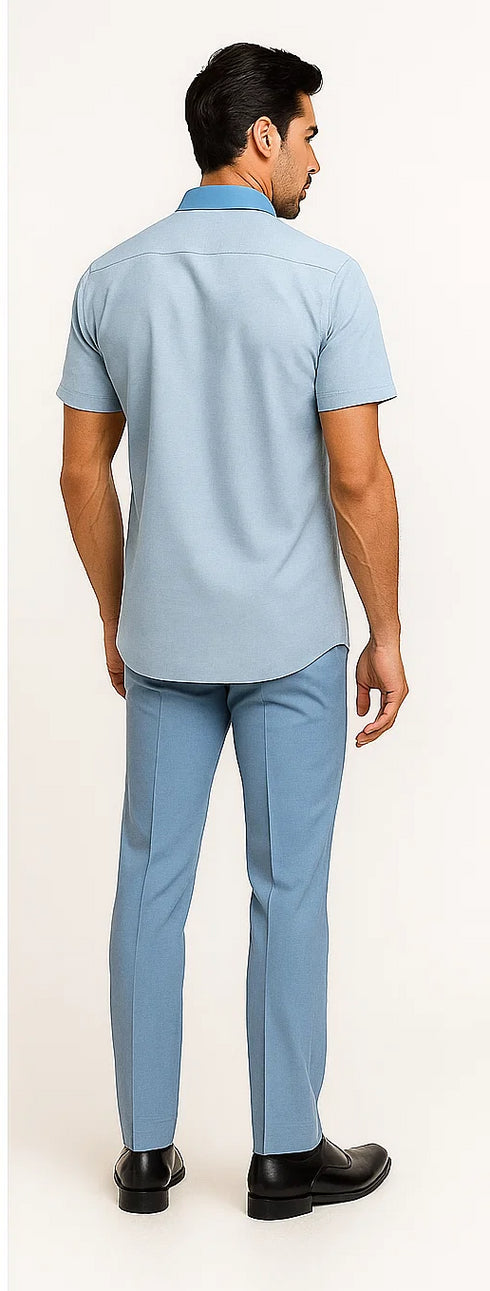 Men’s Sky Blue Houndstooth Walking Suit – 2 Piece Set by Dreams by Zacchi