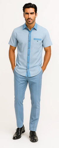 Men’s Sky Blue Houndstooth Walking Suit – 2 Piece Set by Dreams by Zacchi