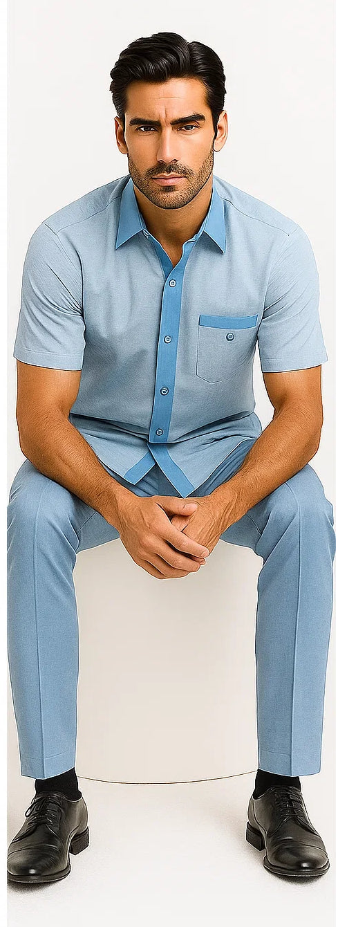 Men’s Sky Blue Houndstooth Walking Suit – 2 Piece Set by Dreams by Zacchi