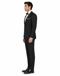 Mens Designer Kenneth Cole Slim Fit One Button Peak Tuxedo in Black - Mens Slim Fitted Tuxedo