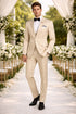 Men's Slim Fit Shiny Paisley Prom & Wedding Beige Suit