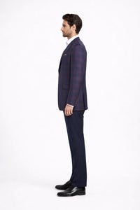 Mens Slim Fit Two Button Sport Coat Purple and Blue Blazer