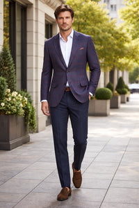 Mens Slim Fit Two Button Sport Coat Purple and Blue Blazer