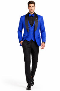 Men's Slim Fit Vested Paisley Royal Blue Tuxedo