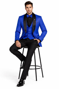 Men's Slim Fit Vested Paisley Royal Blue Tuxedo
