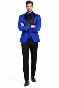 Men's Slim Fit Vested Paisley Royal Blue Tuxedo