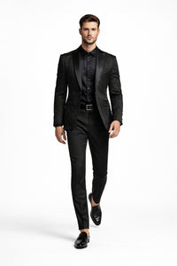 Men's Slim Fit Wedding & Prom Tonal Paisley Black Tuxedo Jacket