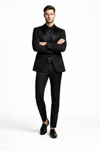 Men's Slim Fit Wedding & Prom Tonal Paisley Black Tuxedo Jacket