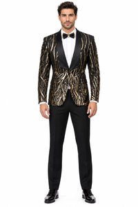 Mens Black Sport Coat - Mens Square Shawl Lapel Black & Gold Sequin Prom Tuxedo Jacket