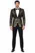 Mens Black Sport Coat - Mens Square Shawl Lapel Black & Gold Sequin Prom Tuxedo Jacket
