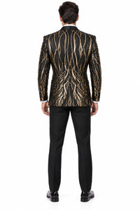 Mens Black Sport Coat - Mens Square Shawl Lapel Black & Gold Sequin Prom Tuxedo Jacket