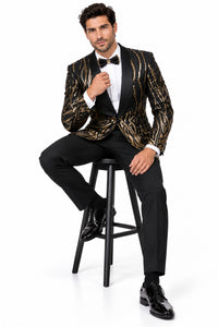 Men's EJ Samuel Shawl Lapel Black & Gold Sequin Formal Tuxedo Jacket