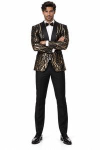 Men's EJ Samuel Shawl Lapel Black & Gold Sequin Formal Tuxedo Jacket