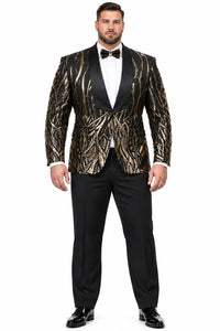 Men's EJ Samuel Shawl Lapel Black & Gold Sequin Formal Tuxedo Jacket